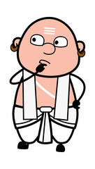 Cartoon South Indian Pandit thinking seriously