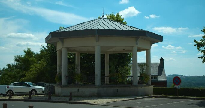 Fixed bandstand in the small rural town of Laon on hot summer day, no people