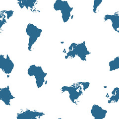 World map seamless pattern background. Background with all continents isolated on white.
