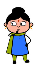 Cartoon Indian Lady thinking seriously