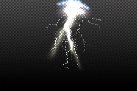 Sparkling lightning on black background Magic and bright lighting effects.Vector illustration.