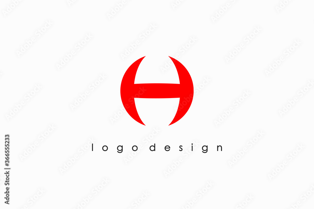 Poster abstract initial letter h logo. red circular shape world globe symbol isolated on white background. 