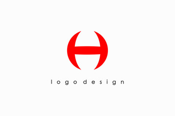 Abstract Initial Letter H Logo. Red Circular Shape World Globe Symbol isolated on White Background. Usable for Business and Branding Logos. Flat Vector Logo Design Template Element