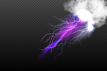 Sparkling lightning on black background Magic and bright lighting effects.Vector illustration.