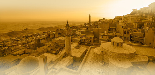 Vintage, retro style - Amazing view of Mardin in old town at sunset - Mardin, Turkey 