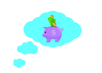new year savings goals. economy money saving piggy bank icon. Cloud speech.
