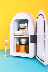 Mini fridge for keeping skincare, makeup and beauty product cool and fresh. Extend shelf live of creams, serums. Keep your beauty products organised and cool.