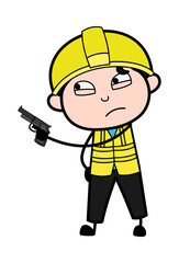 Cartoon Engineer Pointing Gun