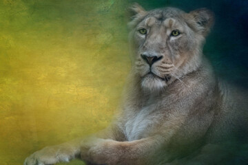 portrait of a laying lion