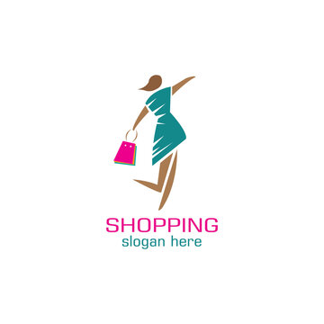 Shopping Woman Logo, Color Illustration Design Template Vector Maker