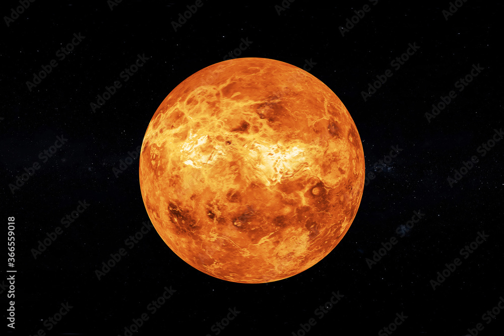Poster Solar System Concept. View of Full Big Planet Venus from Space. Elements of this image furnished by NASA. 3d Rendering