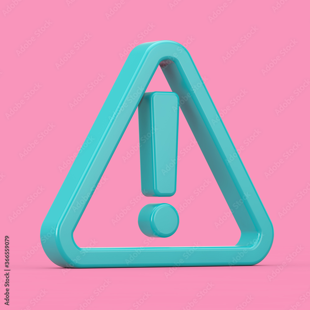 Poster warning, dangerous or hazard icon. blue exclamation mark with triangle in duotone style. 3d renderin