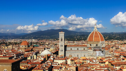 Fototapeta na wymiar Panoramic view of Santa Maria del Fiore Cathedral, Tuscany, Florence, Italy.