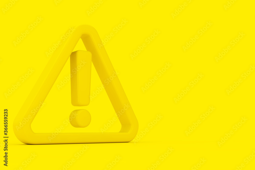 Poster Warning, Dangerous or Hazard Icon. Yellow Exclamation Mark with Triangle in Duotone Style. 3d Rendering