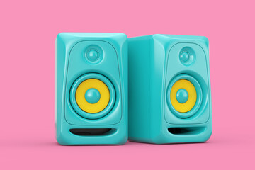 Blue Audio Studio Acoustic Speakers in Duotone Style. 3d Rendering - obrazy, fototapety, plakaty