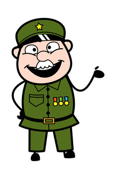 smiling cartoon army officer gesturing clip art preview