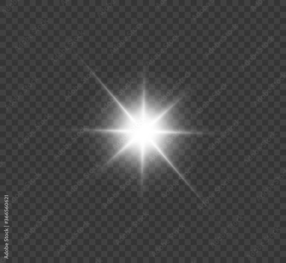 Poster white glowing light explodes on a transparent background. bright star. transparent shining sun, brig