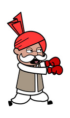 Cartoon Haryanvi Old Man Boxing