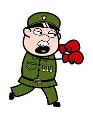 Cartoon Military Man Boxing