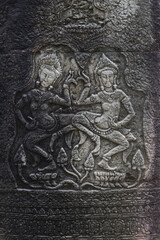 The temple complex of Angkor Watt, Cambodia wall relief depicting ancient wars
