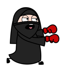 Cartoon Muslim Woman Boxing