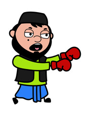 Cartoon Muslim Man Boxing
