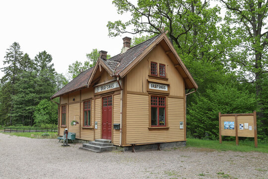 View of the old vintage railway station Gr&auml;fsn&auml;s, Sweden