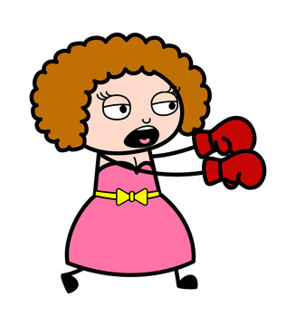 Cartoon Young Lady Boxing