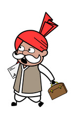 Cartoon Haryanvi Old Man Going to Office