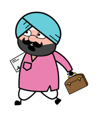 Cartoon Cute Sardar Going to Office