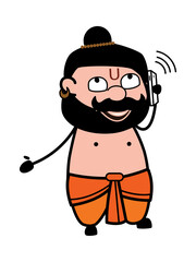 Cartoon Pandit talking on Cell Phone