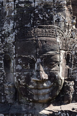The Bayon is a temple at Angkor in Cambodia with the huge faces of Jayavarman 