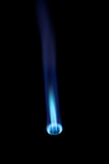 Flamethrower burner gas blow torch Ignition with blue fire flame at black background