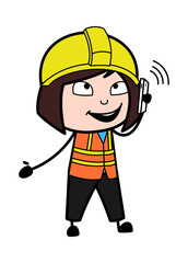 Cartoon Lady Engineer talking on Cell Phone