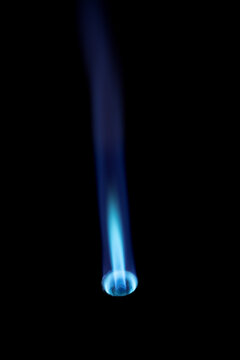 Flamethrower Burner Gas Blow Torch Ignition With Blue Fire Flame At Black Background