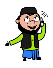 Fototapeta premium Cartoon Muslim Man talking on Cell Phone
