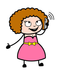 Cartoon Young Lady talking on Cell Phone