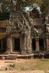 Ancient beautiful carved structures and gateways at Angkor Wat temples Cambodia