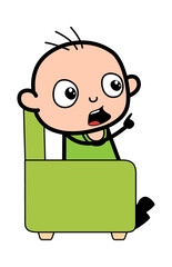 Cartoon Bald Boy sitting on sofa