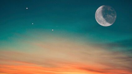 Sky background image at sunrise with moon