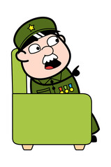 Cartoon Military Man sitting on sofa