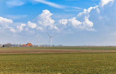 Fototapeta na wymiar Agriculture and wind turbine in Hindeloopen, Netherlands, Europe