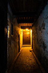 Dark alleys inside the old medina of Fez