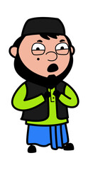 Cartoon Muslim Man Surprised in Fear