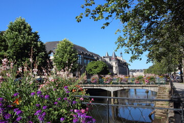 Quimper town in Brittany France. Old centre and a beautiful bridge. Tourism in France.
