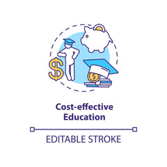 Cost effective education concept icon. Distance learning. Educational payment. Scholarship. Tuition fees idea thin line illustration. Vector isolated outline RGB color drawing. Editable stroke