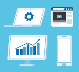 set equipment electronic technology, laptop, computer, smartphone and web page