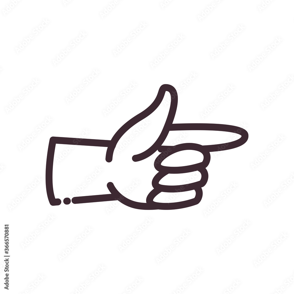 Poster gun gesture with hand line style icon vector design