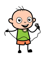 Cartoon Bald Boy holding Mic