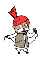Naklejka premium Cartoon Haryanvi Old Man holding Mic